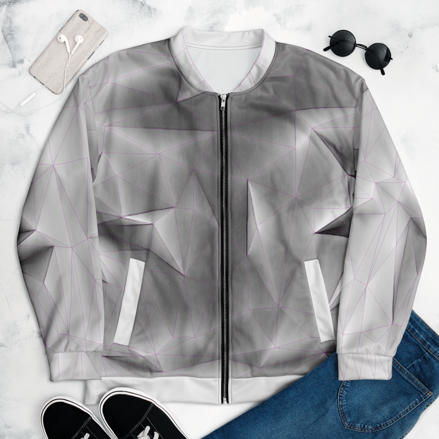 ANSO — Low-Poly Bomber Jacket (Pink Grid System)