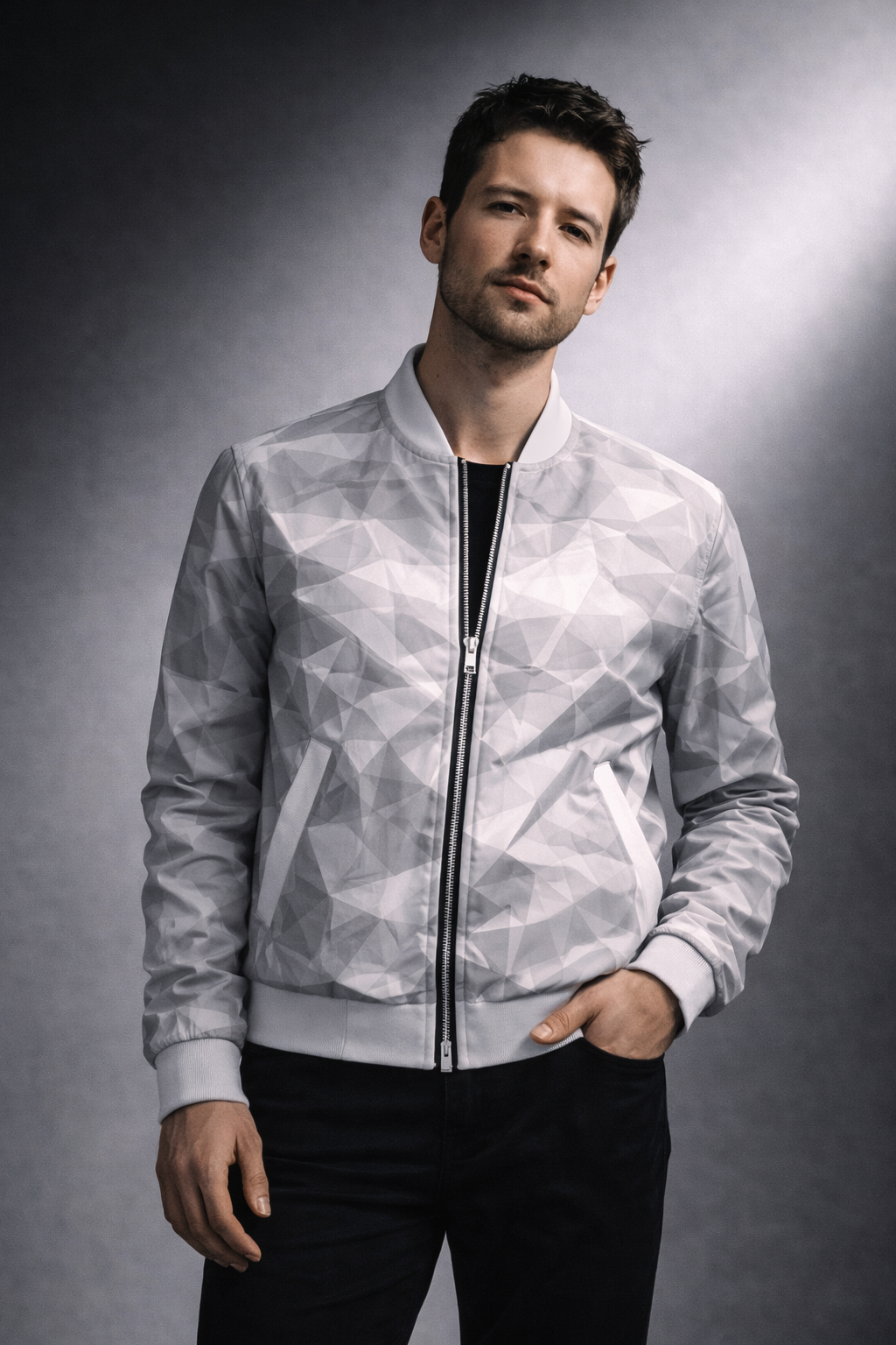 ANSO — Low-Poly Bomber Jacket (Pink Grid System)
